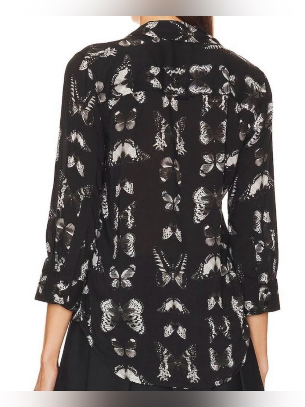 L'AGENCE Camille 3/4 Sleeve Blouse in Black Multi Vintage Butterfly Print Size S - Picture 4 of 11